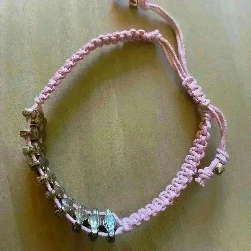 diamond strand on pink ties bracelet - Picture 3 of 9